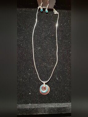 Paparazzi Silver Necklace and Earring Set with Teal Stones